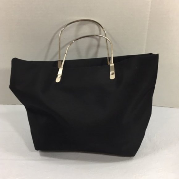 Black Nylon Mini Zip Tote Bag with Silver Toned Metal Handles 8"x9" - Picture 4 of 13